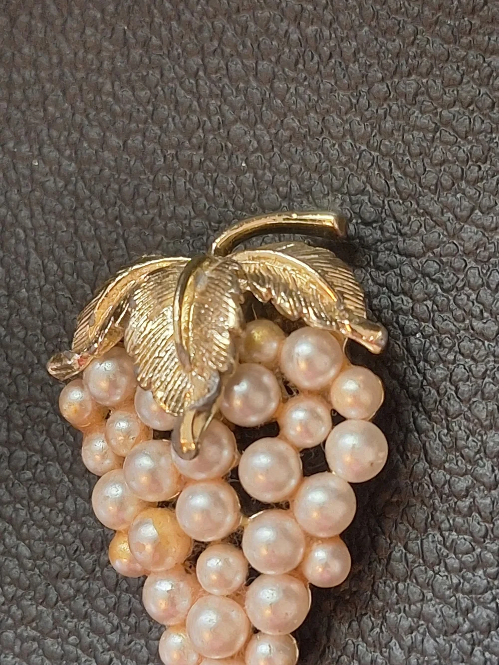 Vintage Gold and Pearl Grape Cluster Brooch - Pink Pearls